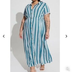 Torrid Maxi Dress Striped Size 5X White Button‎ Front Shirt Dress